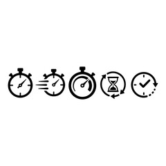 Fototapeta premium Black and white time management and productivity symbols set with deadline stopwatch hourglass schedule management business illustration efficiency planning