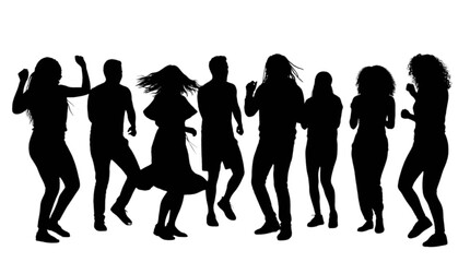 Fototapeta premium Group of people dancing together at night isolated on transparent background, Vector
