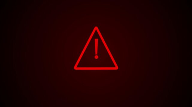 Warning sign animated. Animation of glowing warning attention icon animation on black background
