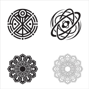 Set of decorative geometric symbols and Islamic mandala icons