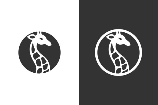 A simple, modern giraffe head icon presented in a circular frame
