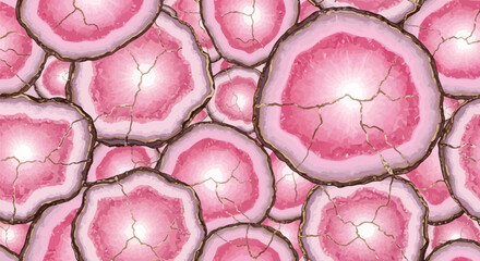 Fototapeta premium Pink Agate Geode Pattern Background Gold Accents Crystals