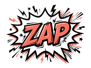 Retro comic book explosion "ZAP" sound effect, vibrant pop art style © Februari