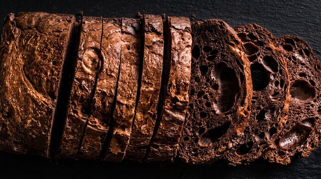Rich dark chocolate bread, sliced and ready to enjoy, offering a decadent treat.