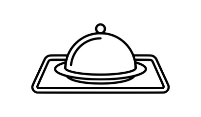 Fototapeta premium Covered Plate Outline Icon Food Service Catering Vector Illustration