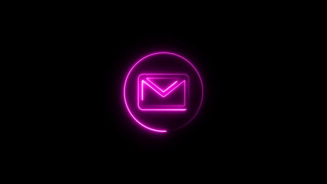 Glowing pink neon envelope centered on a dark black background representing digital communication and electronic mail messaging concepts