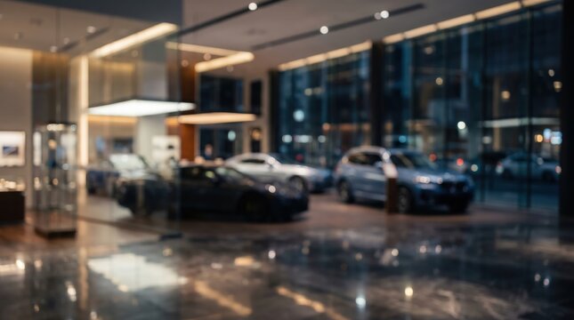 Luxury car dealership showroom blurred interior bokeh background automotive retail store automotive industry luxury vehicles automobile sale