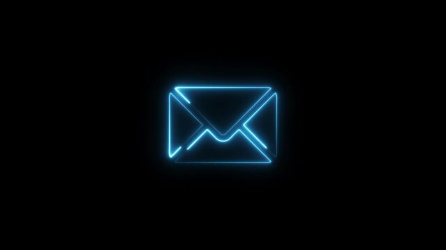 Glowing blue neon envelope centered on a solid black background representing digital mail communication and electronic message notification systems