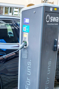 Augsburg, Germany - May 25, 2026: electric car charging at a public swa station