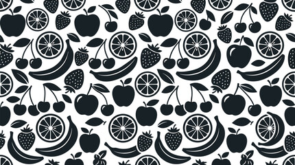 Fototapeta premium Seamless Fruit Pattern with Apples, Bananas, Cherries, Strawberries, and Citrus Slices for Textile and Packaging Designs