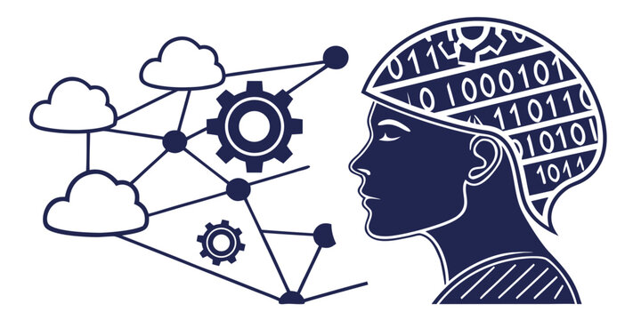Artificial intelligence and cloud network brain concept with artificial intelligence technology computing learning connection abstract innovation illustration monochrome