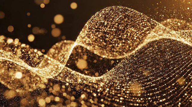 Golden particles animation, luxury glitter trails waves