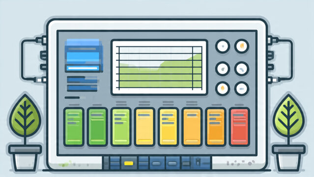 Modern electronic controller with colorful buttons and digital display for automation