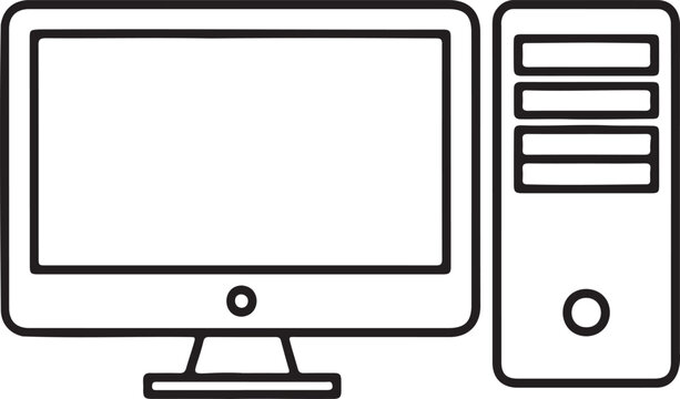 Desktop Computer and Tower Server Vector Illustration on White Background