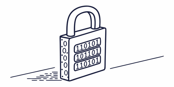 Digital security concept padlock with binary code line art illustration security encryption protection internet technology illustration binarycode computing development