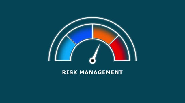 Gradient scale Risk management level measuring device icon. Sign tachometer, speedometer, indicators.Risk management gauge with color-coded segments and needle. 4k video