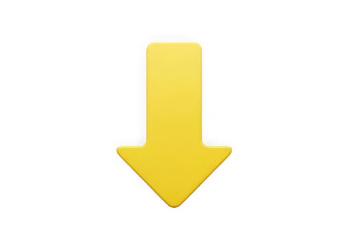 Bright yellow downward arrow icon symbol isolated on transparent background