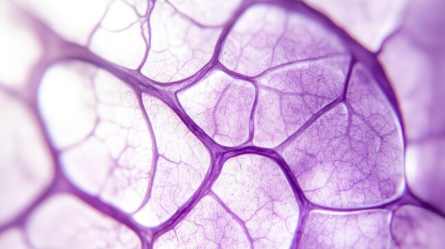 Detailed microscopic view of interconnected purple vascular tissue, showcasing intricate biological network structure.
