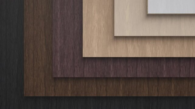 Several pieces of particleboard in different colors. Realistic 3D animation.
