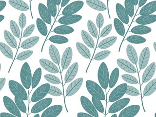 Fototapeta premium Green leafy branch pattern seamless background