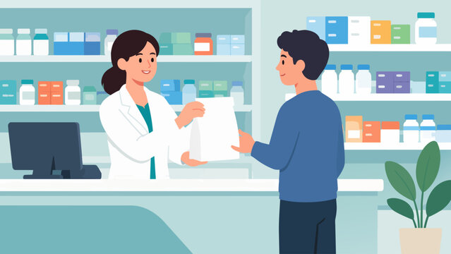 Prescription pickup counter service scene
