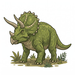Fototapeta premium Triceratops dinosaur standing in prehistoric environment illustration