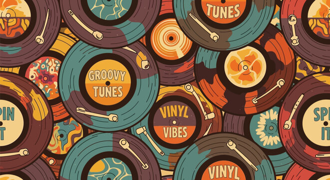 Colorful vinyl records with groovy tunes and vinyl vibes