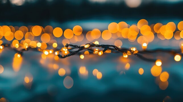 Softly Glowing Christmas Lights with a Beautiful Bokeh Effect Creating a Warm, Festive Atmosphere at Dusk