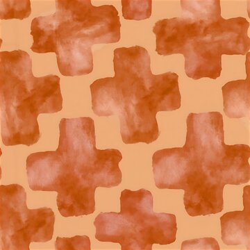 Watercolor armenian cross seamless pattern in warm terracotta tones