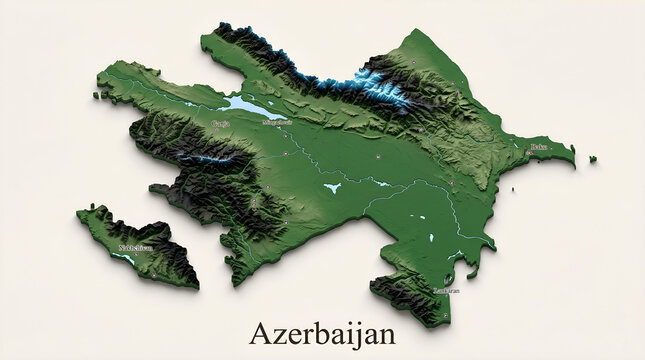 3D Topographical Relief Map of Azerbaijan with Caucasus Elevations