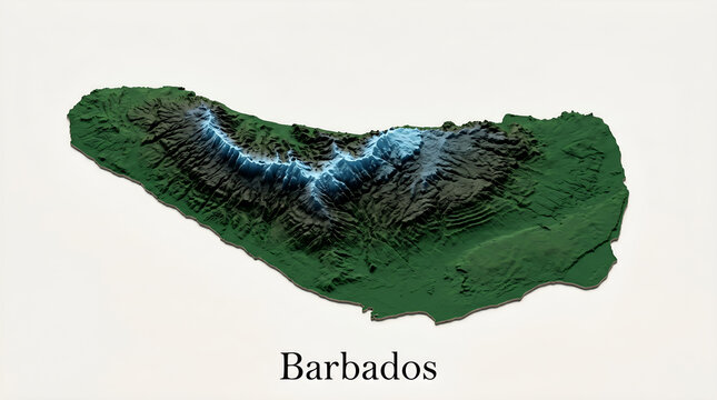 3D Topographical Relief Map of Barbados with Terrain Elevations