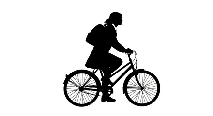 Fototapeta premium Woman Riding Bicycle Silhouette Against White Background