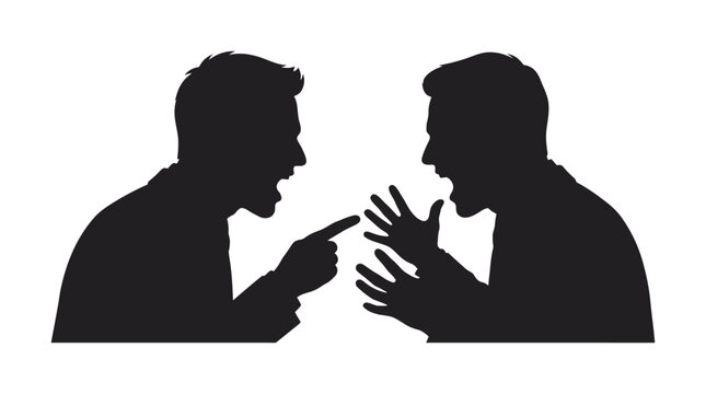 Two Men Arguing Black Silhouette Against White Background