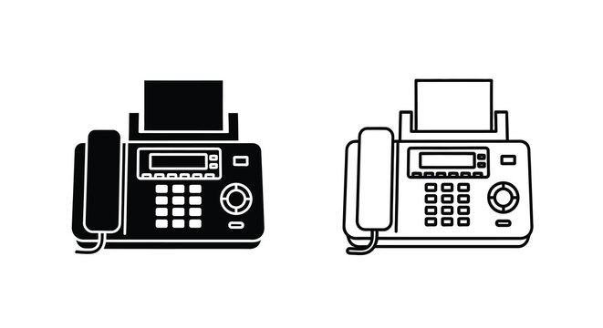Fax Machine Silhouette In Black And White Linear Style Silhouette