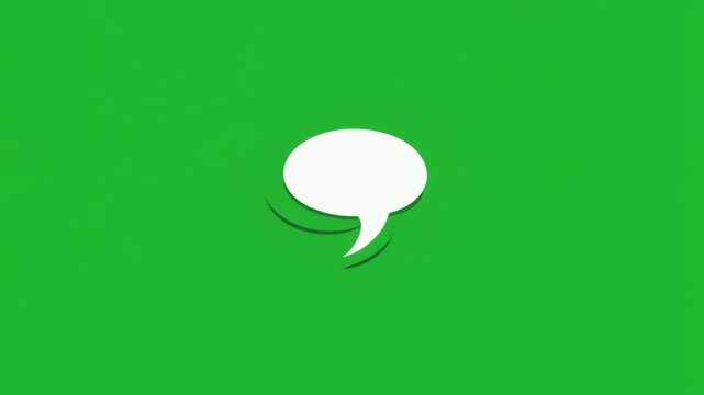 Green background with a white speech bubble icon, a clean vector illustration representing communication and dialogue