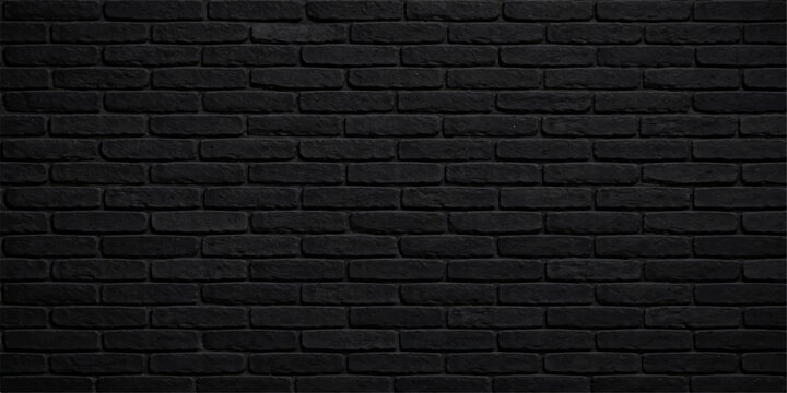 Dark textured black brick wall vector background with aged grunge surface and vintage stone pattern