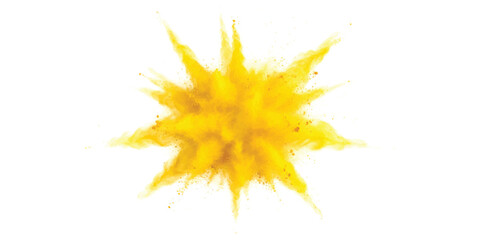 Bright yellow powder explosion with dust particles © md