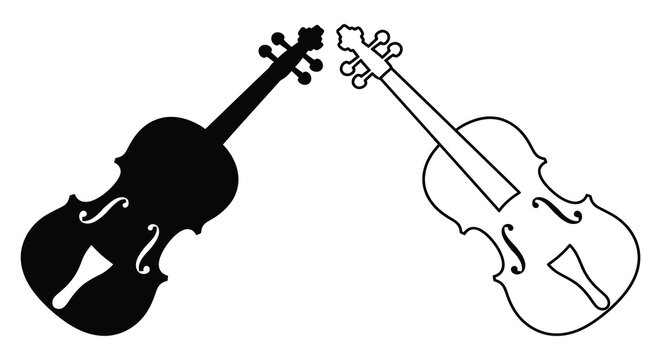 Violin Instrument Silhouette With Black Fill And Outline Version Silhouette