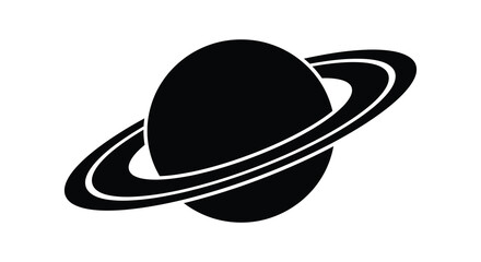 Planet With Rings Black Silhouette On White Background © SAKINA