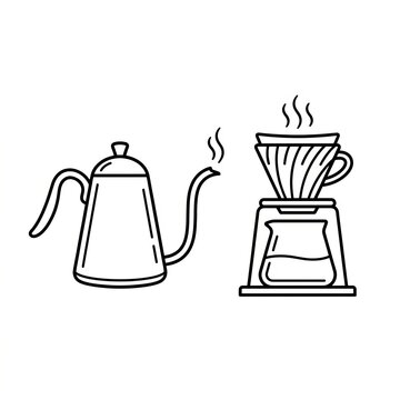 Handcrafted pour over coffee brewing with steaming kettle and dripper