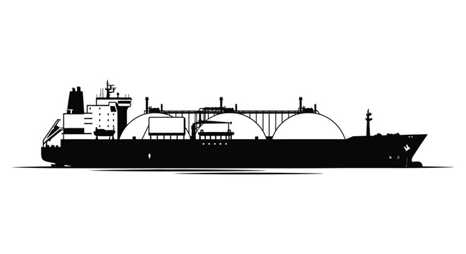 Large tanker ship silhouette against a white background detailed black shape silhouette