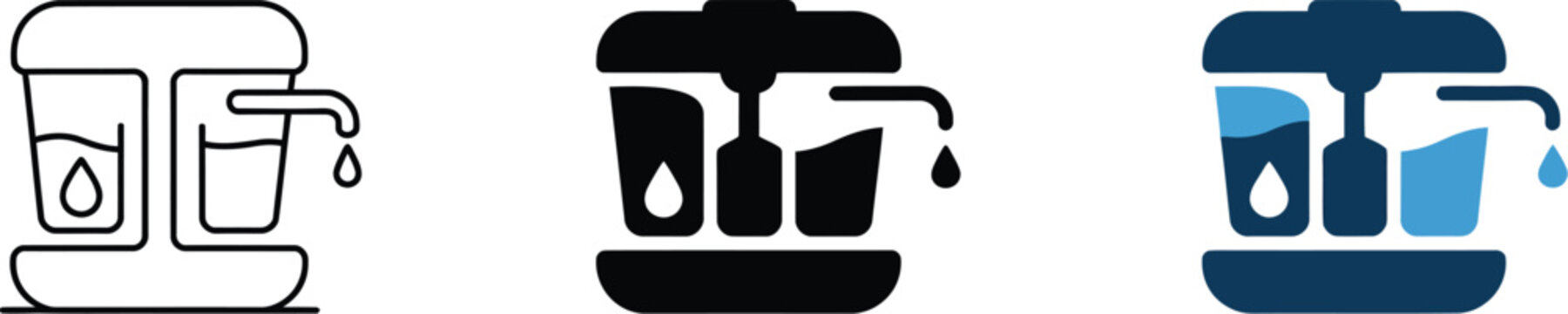 Water filter purifier system icon featuring filtration and clean drinking water symbol, reverse osmosis and purification sign for household treatment and healthy water supply concept.