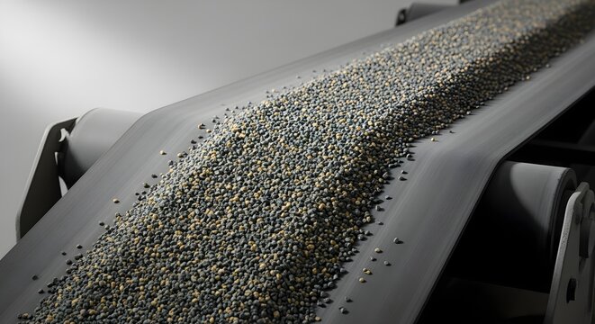 Conveyor Belt Transporting Crushed Stones And Aggregates