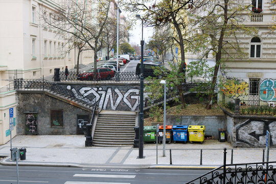 Graffiti Covered Stairway in Prague