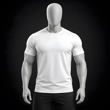 3d Front view round neck white t shirt on black background template - mockup, tshirt white