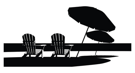 beach chairs and parasol silhouette against a bright background summer vacation scene silhouette © Laily begum