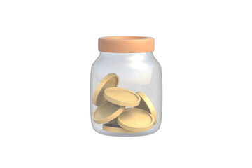 Glass jar with coins isolated on white background. 3d render © OlekStock