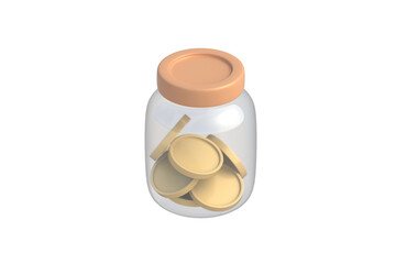 Glass jar with coins isolated on white background. 3d render © OlekStock