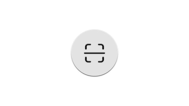 A circular white button with a black scanning symbol slowly pulses on a white background loop.