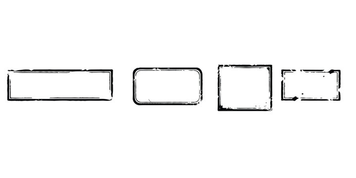 Set of four black rectangular rubber stamp frames with distressed vintage texture